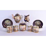 A FINE 19TH CENTURY FRENCH SEVRES PORCELAIN TEASET painted with landscapes and sea scapes upon a ric