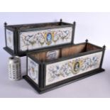 A LARGE PAIR OF 19TH CENTURY FRENCH MAISON PICHEMONT FAIENCE PLANTERS painted with figures and lands