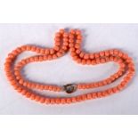 AN ART DECO CORAL NECKLAE. 11.3 grams. 44 cm long.