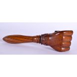 A TREEN SCREW NUTCRACKER IN THE SHAPE OF A CLENCHED FIST. 20cm x 6cm x 5.5cm