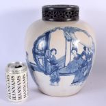 A LARGE 18TH CENTURY CHINESE BLUE AND WHITE PORCELAIN GINGER JAR AND COVER Qianlong, painted with be