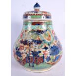 A CHINESE QING DYNASTY CLOBBERED PORCELAIN VASE AND COVER Kangxi/Yongzheng. 21 cm x 14 cm.