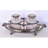 A GEORGE III SILVER AND CUT GLASS DESK STAND. London 1808. Silver 850 grams. 30 cm x 17.5 cm.