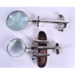 TWO CONTEMPORARY MAGNIFYING GLASSES. Largest 30 cm x 10 cm. (2)