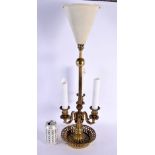 A LARGE MID 19TH CENTURY FRENCH GILT BRONZE CANDLESTICK LAMP with acanthus capped base. 68 cm x 14 c