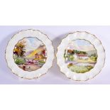 Royal Crown Derby pair of plates painted by W. E. J. Dean, signed, with named scenes of Monsal Dale