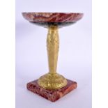 A FINE FRENCH ART NOUVEAU GILT BRONZE AND MARBLE PEDESTAL TAZZA decorated with organic foliage. 18 c