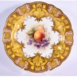 Royal Worcester fine plate painted with fruit on a yellow ground by Richard Sebright date code for 1