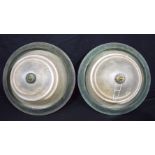 A pair of large vintage bronzed metal and glass ceiling lights 17 cx 37 cm (3).