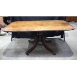 A large Victorian tilt top table with veneer inlaid edging 72 x 162 x 106 cm .