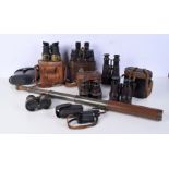 A collection of vintage miltary Binoculars ,Telescope, Johannsen, Bardou etc (8).