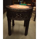 A 19TH CENTURY CHINESE CARVED HARDWOOD MARBLE INSET TABLE. 48 cm x 42 cm.