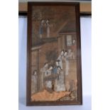 Chinese School (17th/18th Century) Watercolour, Ladies within a landscape and interior. 78 cm x 44 c