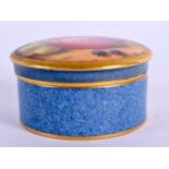 Royal Worcester pill box and cover of circular shape painted with fruit by Stinton, signed, signatur