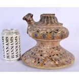 AN UNUSUAL 19TH CENTURY INDIAN HARDSTONE INSET MARBLE HOOKA PIPE BASE decorated with foliage. 21 cm