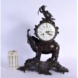 A LARGE 19TH CENTURY FRENCH BRONZE ELEPHANT CLOCK modelled with a leaping putti. 38 cm x 20 cm.