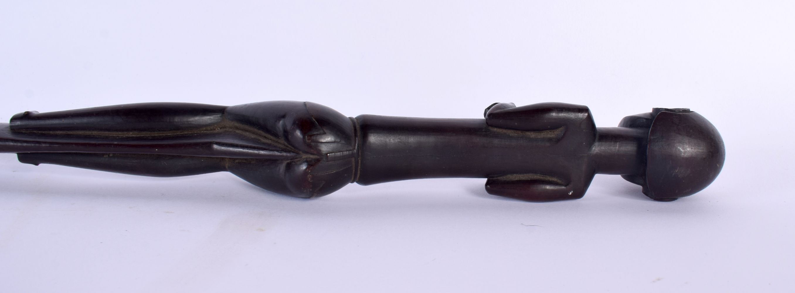 AN UNUSUAL AFRICAN TANZANIAN CARVED TRIBAL HARDWOOD STAFF possibly Kwere. 90 cm long. - Image 2 of 3