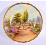 Royal Worcester fine plate painted with “Sundial at Sandringham Gardens” signed R. Rushton c.1939