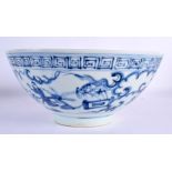 A LARGE EARLY 20TH CENTURY CHINESE BLUE AND WHITE PORCELAIN BOWL Late Qing/Republic, painted with fi