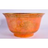 AN ART DECO WEDGWOOD ORANGE PORCELAIN LUSTRE BOWL painted with gilt flowers. 14 cm x 8 cm.