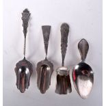 FOUR ANTIQUE SILVER CADDY SPOONS. 49 grams. Largest 3 cm long. (4)