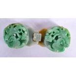 A 19TH CENTURY CHINESE CARVED JADEITE BELT BUCKLE Qing. 11 cm x 3 cm.