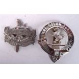 TWO MILITARY CAP BADGES. 44 grams. 5.5 cm wide. (2)