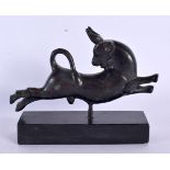 AN UNUSUAL 19TH CENTURY GRAND TOUR FIGURE OF A LEAPING BULL After the Antiquity. 13 cm x 9 cm.