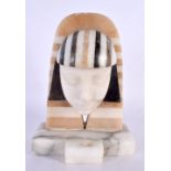 A LOVELY ART DECO EGYPTIAN REVIVAL CARVED MARBLE SCULPTURE depicting a mask head. 18 cm x 12 cm.