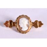 A VICTORIAN 9CT GOLD CAMEO BAR BROOCH. 3.6cm x 1.7cm, weight 2.8g