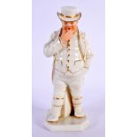 A ROYAL WORCESTER PORCELAIN FIGURE OF A MALE modelled wearing a hat. 18 cm high.