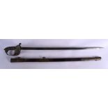 AN ANTIQUE ENGLISH SHAGREEN HANDLED NAVAL SWORD. 90 cm long.