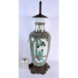 A LARGE 19TH CENTURY CHINESE FAMILLE VERTE PORCELAIN LAMP Kangxi style. 58 cm x 15 cm.