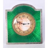 AN ART DECO SILVER AND ENAMEL DESK CLOCK. Birmingham 1927. 10 cm x 9 cm.