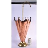 A LOVELY EDWARDIAN COPER AND BRASS UMBRELLA STAND with hammered body. 75 cm x 22 cm.