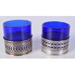 A PAIR OF STERLING SILVER SALTS. Silver 38 grams. 5 cm x 5.5 cm.