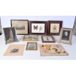 A sampler dated 1887 together with group of framed photographs, lithographic prints, framed pressed