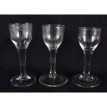 THREE ANTIQUE WINE GLASSES. 14 cm high. (3)