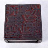 A BRONZE BOX CONTAINING A SEAL. 3.4cm x 3.3cm, weight 126g