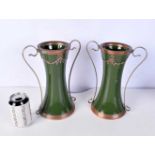 A pair of green porcelain Art Nouveau vases with Silver plated handles and decoration 29 cm.