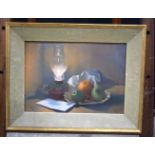 Gerald Norden (1912- 2020) Framed oil on board still life study of fruit 37 x 49 cm