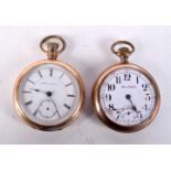 TWO YELLOW METAL POCKET WATCHES. 5.5 cm diameter. (2)