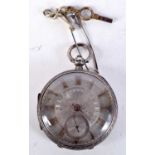 A VICTORIAN SILVER POCKET WATCH WITH A BRIGHT CUT DIAL AND GILT NUMERALS. Hallmarked Birmingham