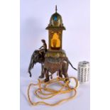 A FINE 19TH CENTURY AUSTRIAN COLD PAINTED BRONZE ELEPHANT LANTERN modelled with an Indian Huntsman