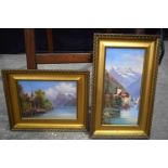 A pair of small French Oil on canvas signed H Box 22 x 29 cm.