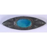 AN ART DECO PEWTER AND RUSKIN TYPE ENAMEL BROOCH. 15 grams. 9 cm x 2.75 cm.