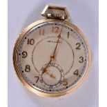 A YELLOW METAL HAMILTON POCKET WATCH. 4.25 cm wide.