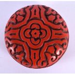 A CHINESE CARVED TIXI LACQUER BOX AND COVER. 7.5 cm diameter.