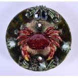 AN ANTIQUE ALVARO JOSE OF CLADAS MAJOLICA CRAB DISH. 21 cm wide.