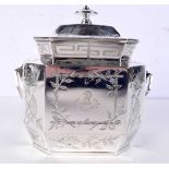 A LOVELY ENGLISH AESTHETIC MOVEMENT SILVER PLATED BISCUIT BARREL decorated all over with foliage and